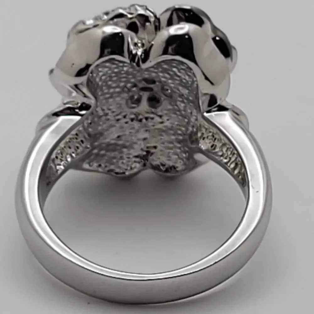 Vintage Nolan Miller Black & Clear Pave Crystal Flower Ring